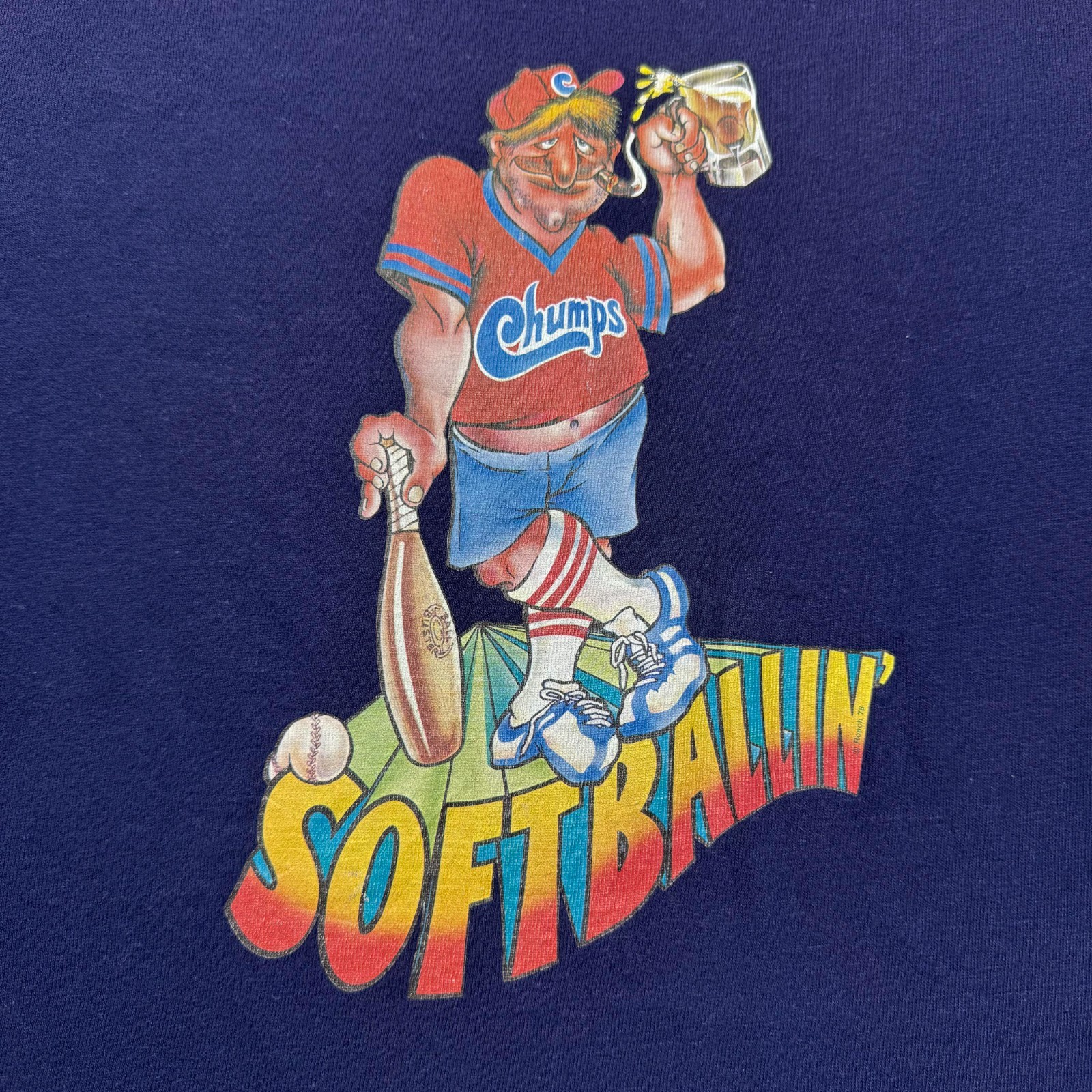 Vintage 1978 Chumps Softballin Bob #16 Sports Cartoon Graphic T-Shirt USA Medium