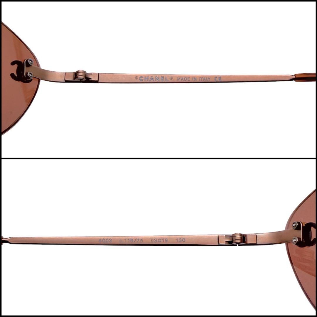 CHANEL 4003 Rimless Oval Sunglasses Bronze Red Lens Coco Mark Retro Chic