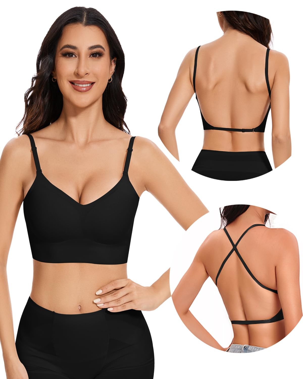 Low Back Bra Wireless Padded Bralette Comfort Halter Backless Cross Multiway USA