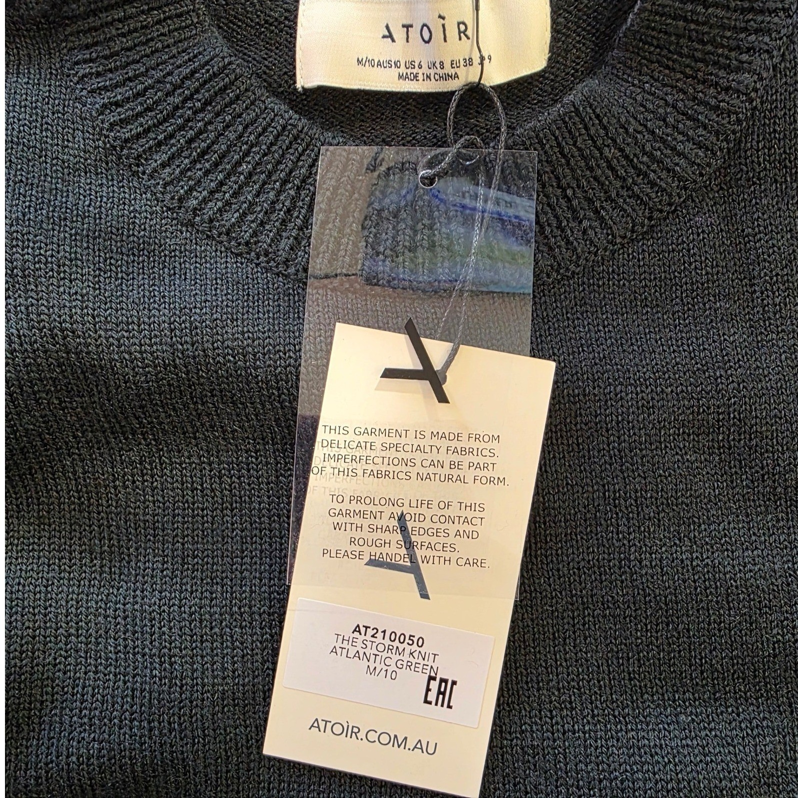 Atoir Size 10 The Storm Knit Wool Atlantic Green Cropped Sweater Hand Wash
