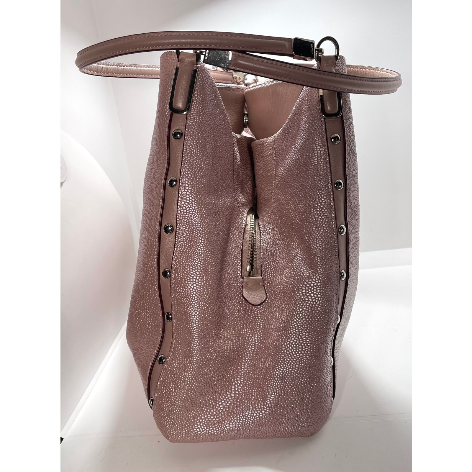 Coach Madison Phoebe Studded Metallic Rose Pink Pebbled Leather Shoulder Bag