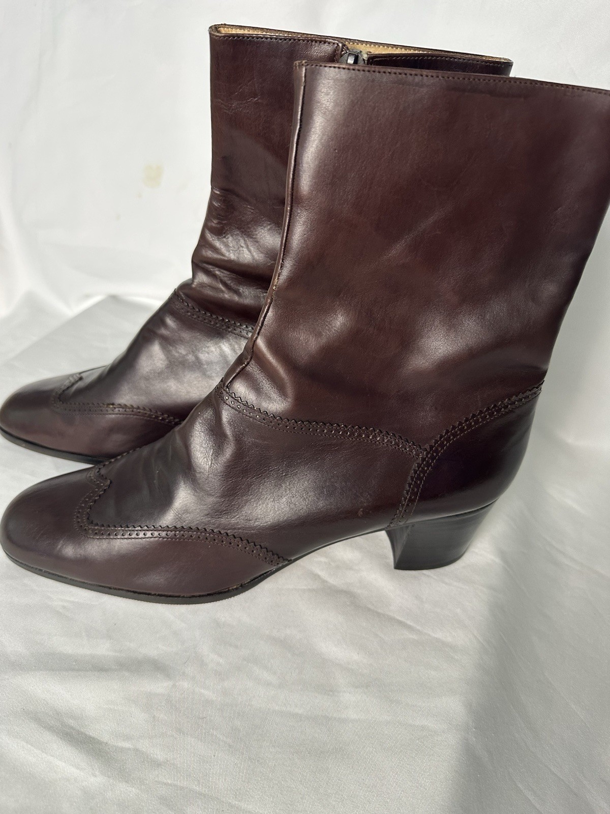 Salvatore Ferragamo Brown Leather Mid-Calf Side Zip Lined Booties Womens 10 AA