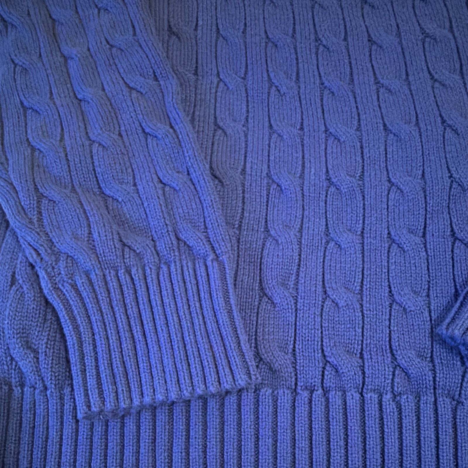 Polo Ralph Lauren Boys L 14-16 Blue Cable Knit 1/4 Zip Sweater Pony