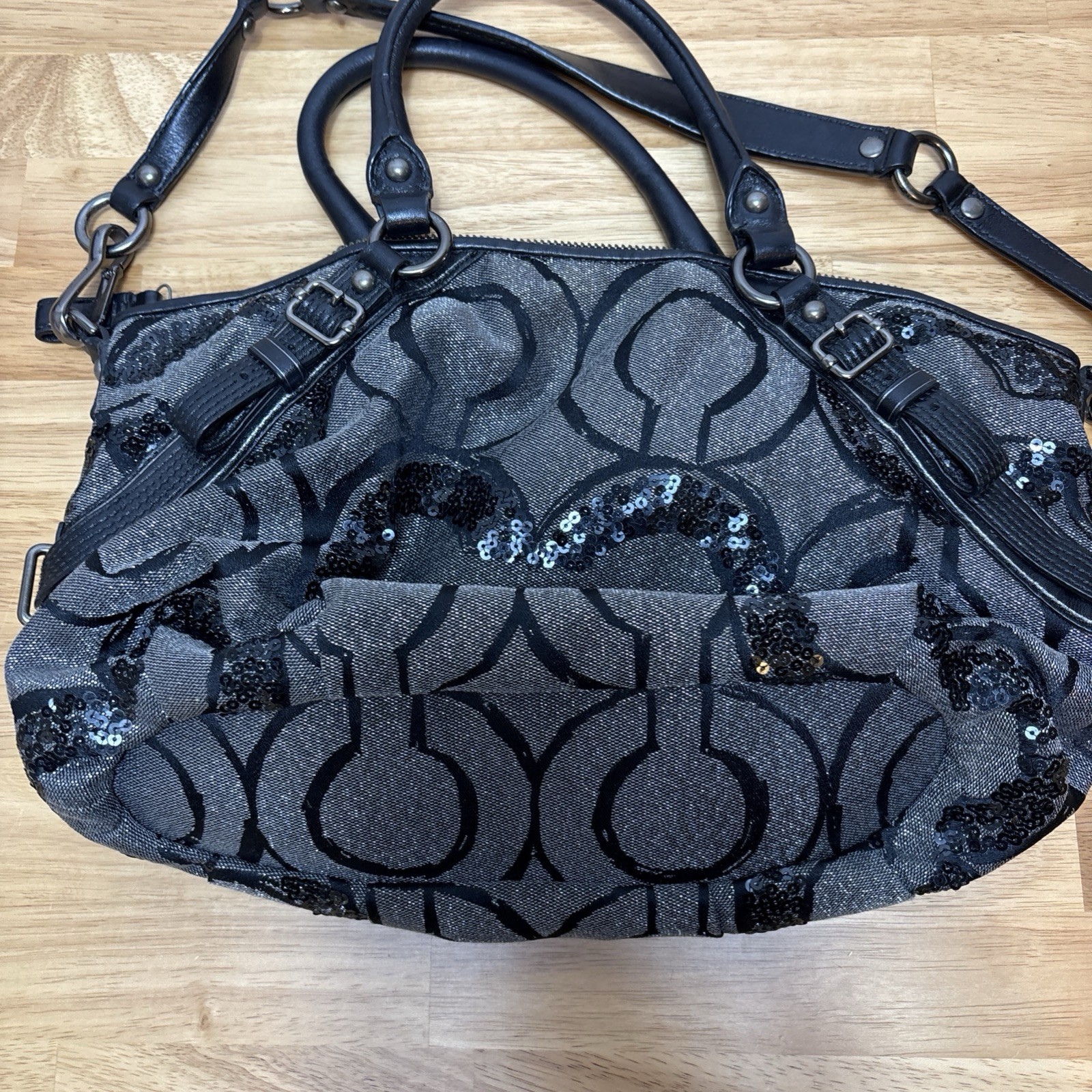 Coach Madison Sophia Medium Sequin Op Art Black Handbag Satchel With Hand Tag