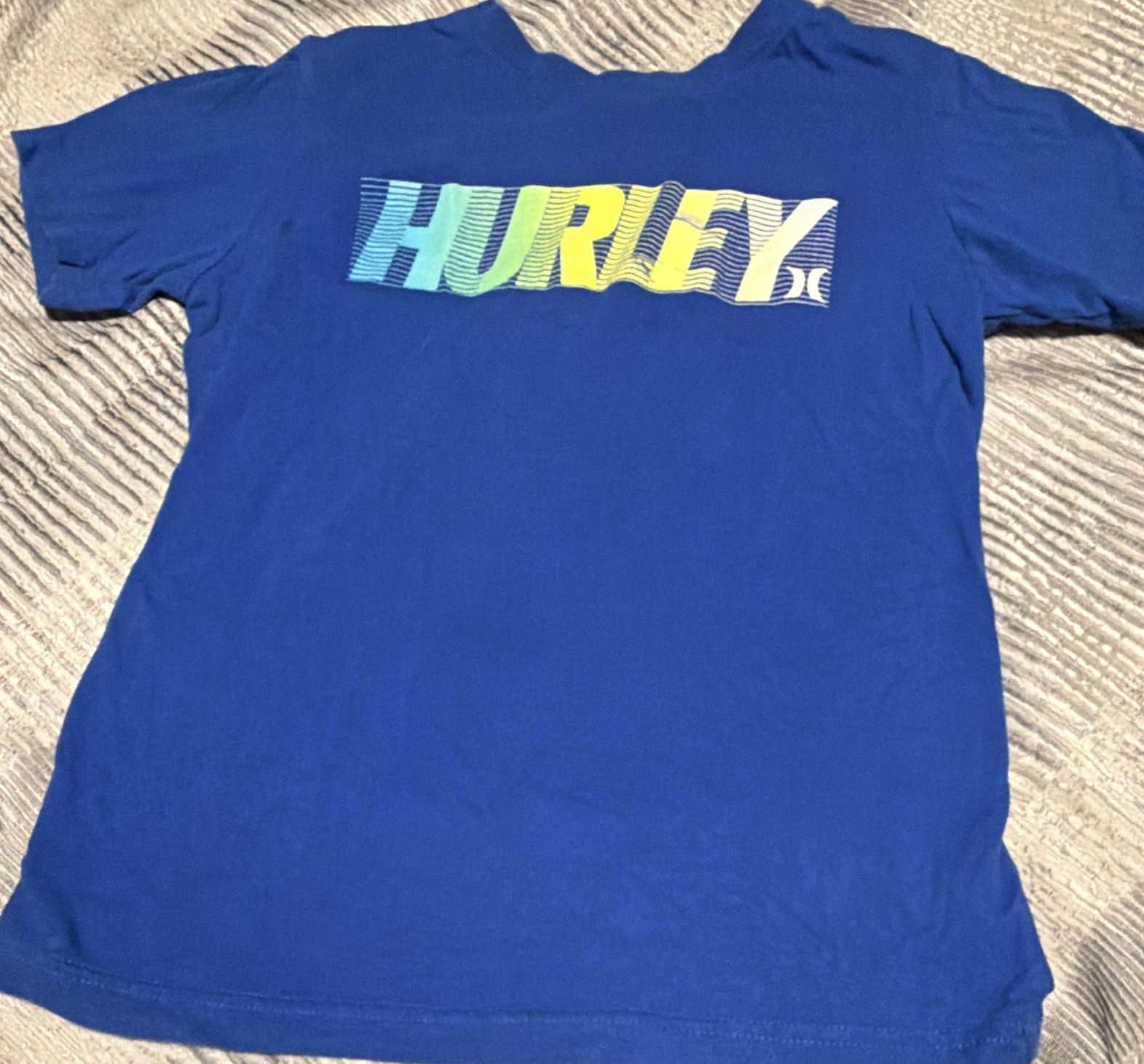 Hurley YOUTH Blue Graphic Logo Crew Neck Short Sleeve Cotton Knit T-Shirt M