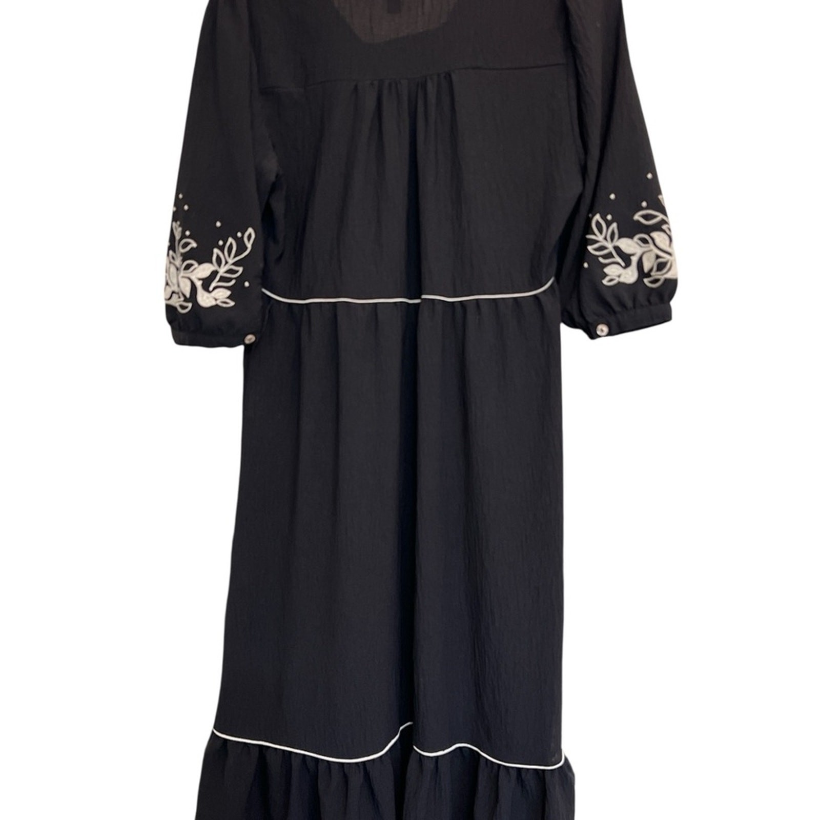 Figueroa & Flower Embroidered Boho Midi Dress Black Size Small