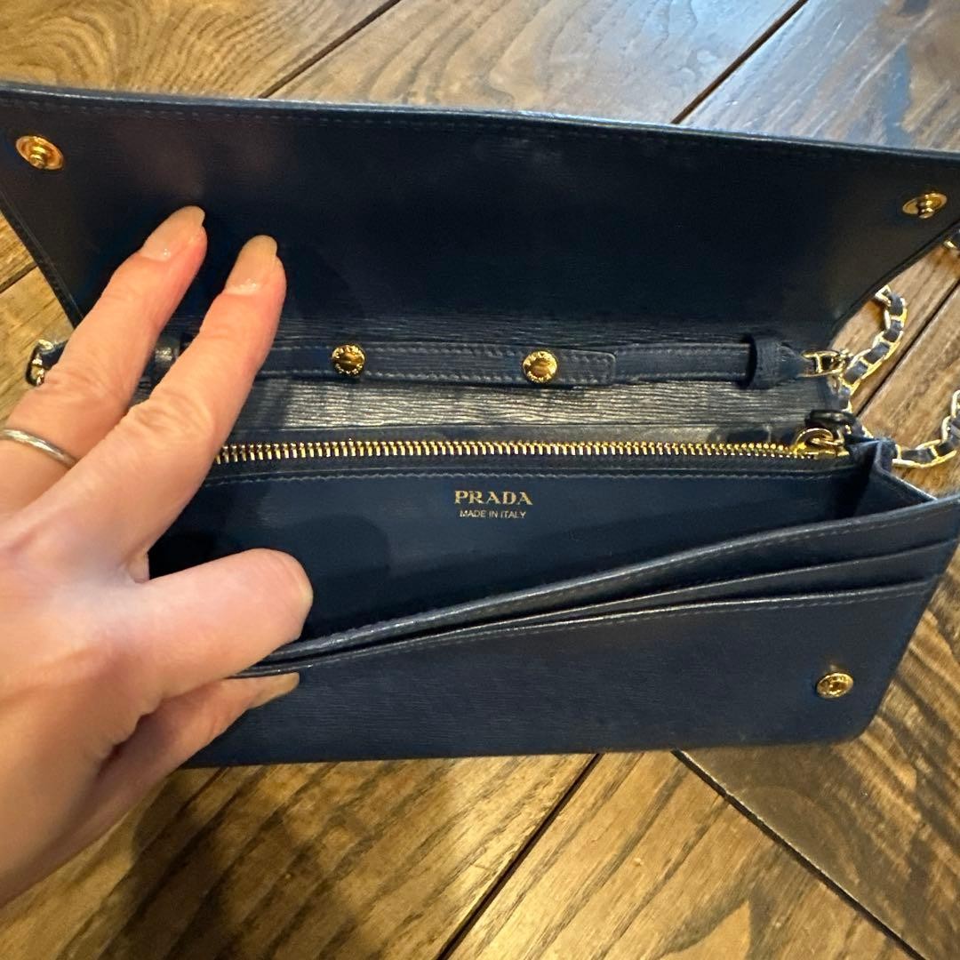 Prada Saffiano Leather Chain Wallet Gold Shoulder Bag 21cm 8.3in W 10cm 3.9in H
