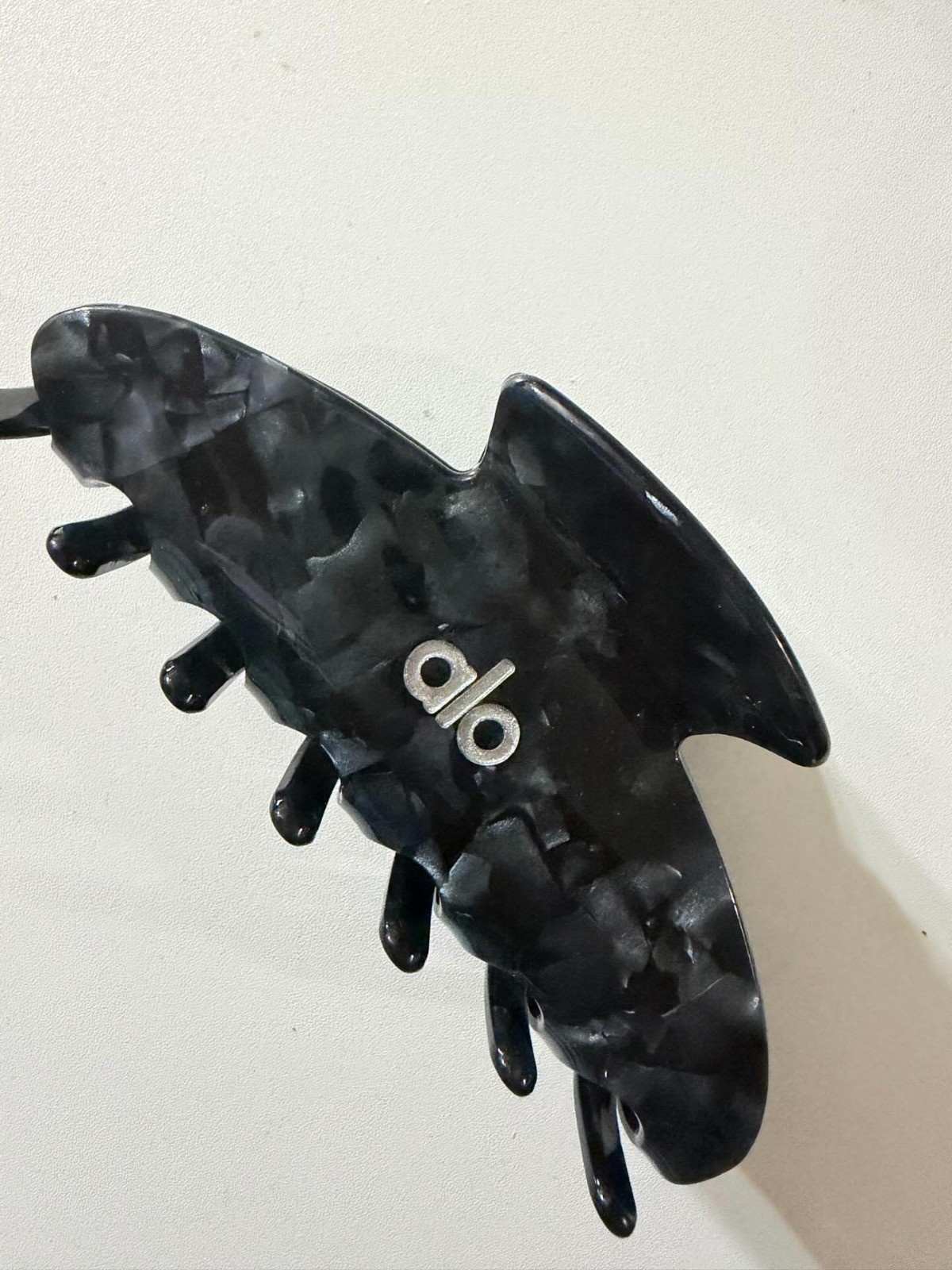Black & Gray Marbled Plastic Hair Claw Clip with Logo Accent for Women
