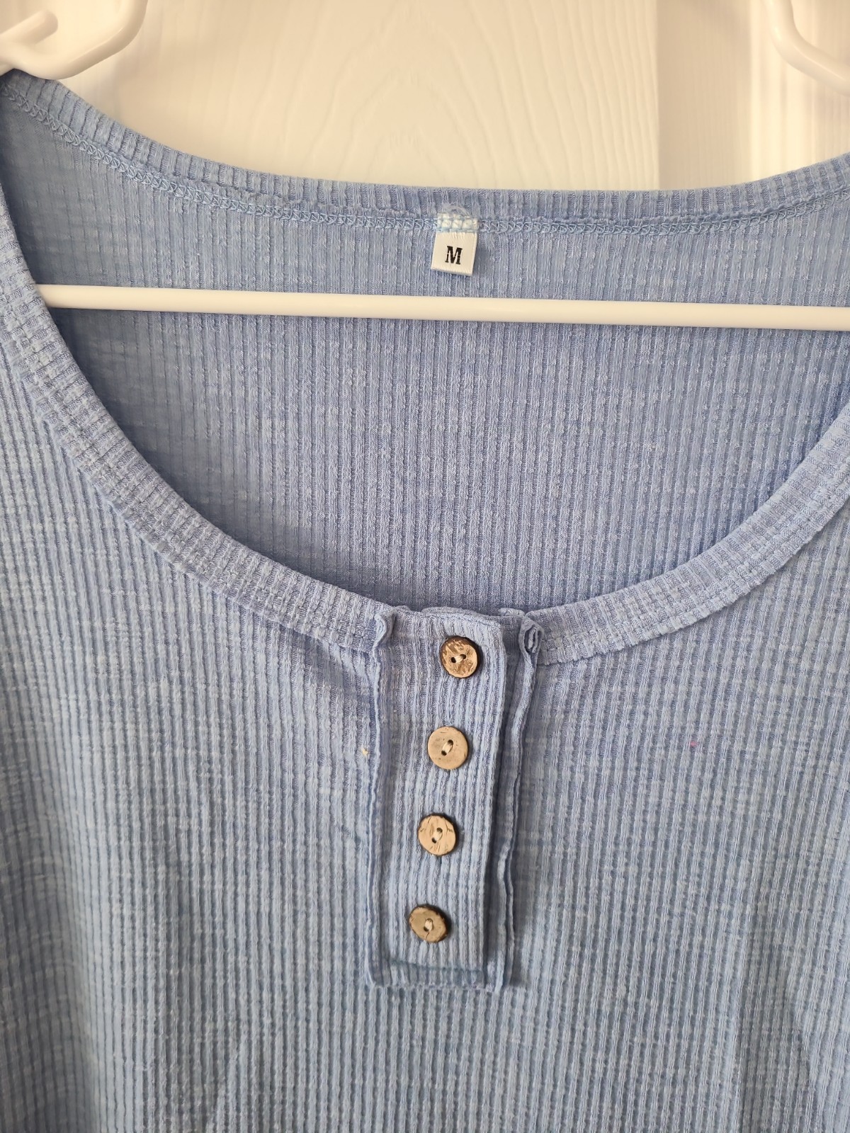 Womens Blue Long Sleeve Top Henley T Shirt Casual Button Ribbed Knit Blouse Sz M