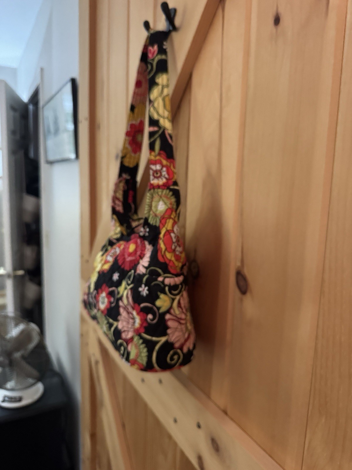 Bella Taylor Floral On Black Quilted Cotton Hobo Bag