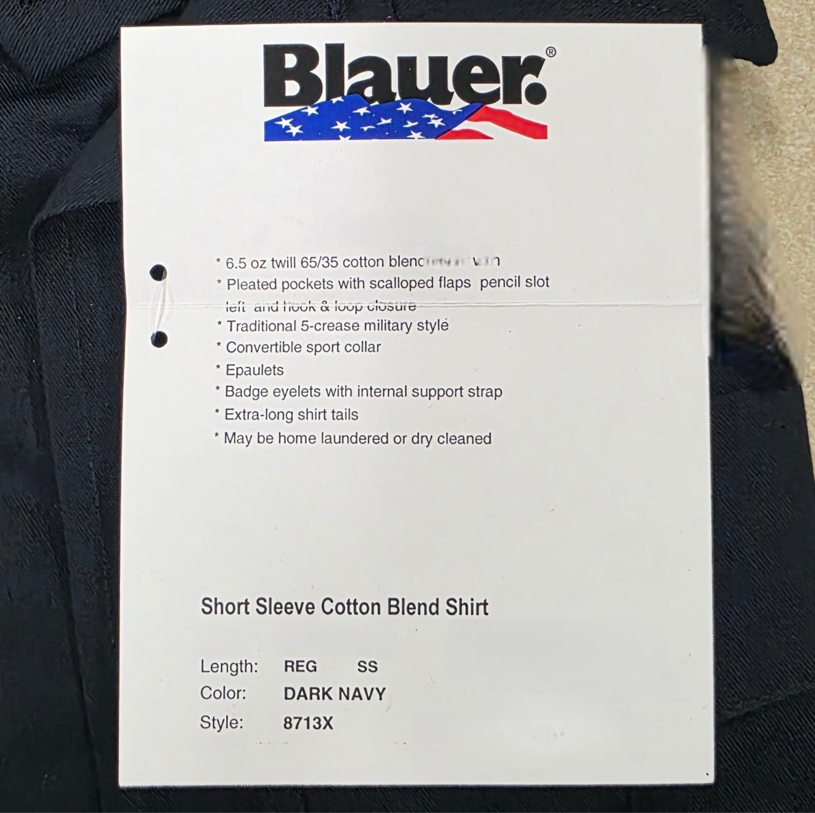 8713X NEW Blauer Short Sleeve Dark Navy L.E. Cotton Blend Duty Shirt