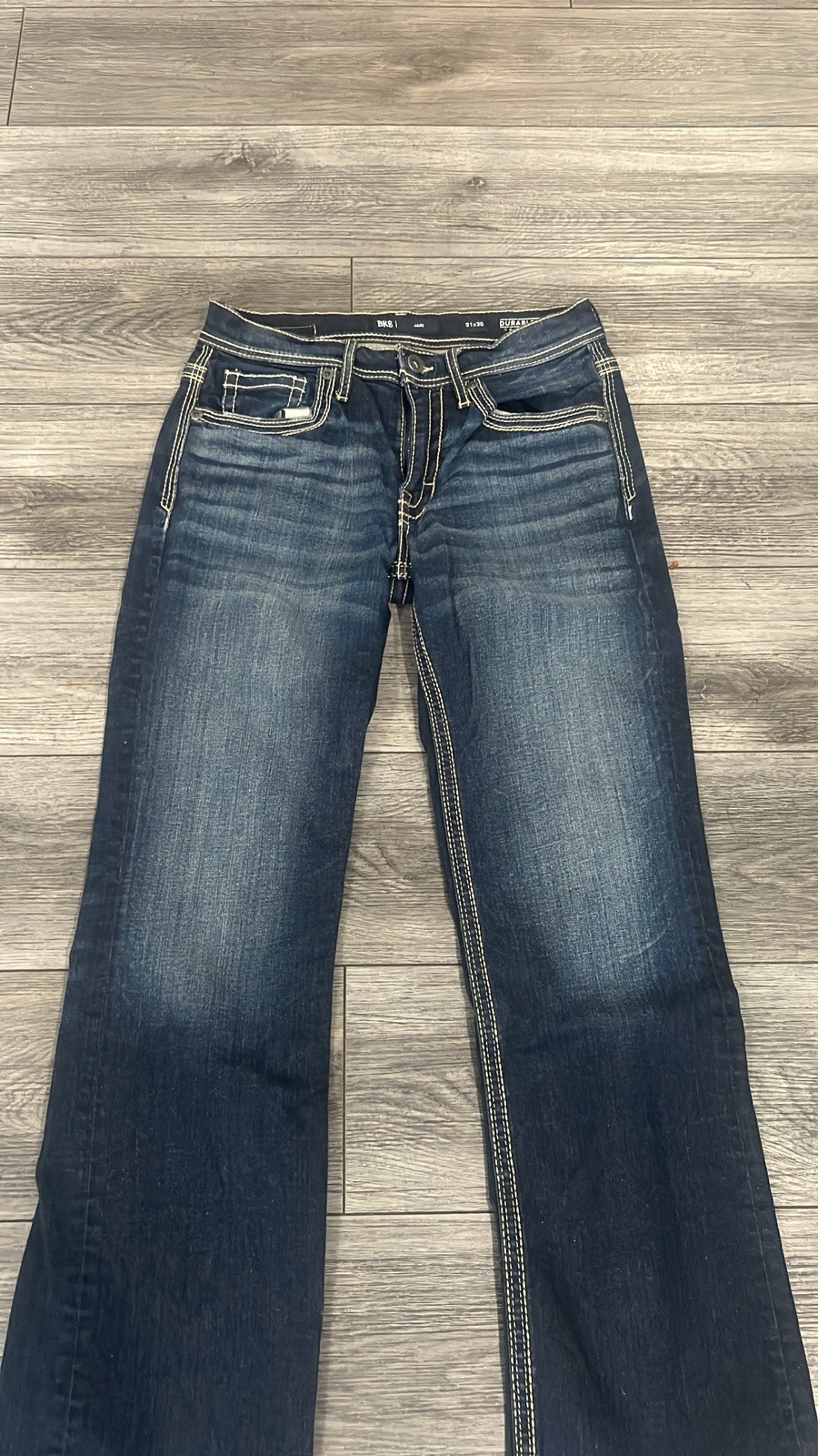 BKE Men’s Blue Dark Wash Denim Straight Jeans Mid Rise 5-Pocket Button
