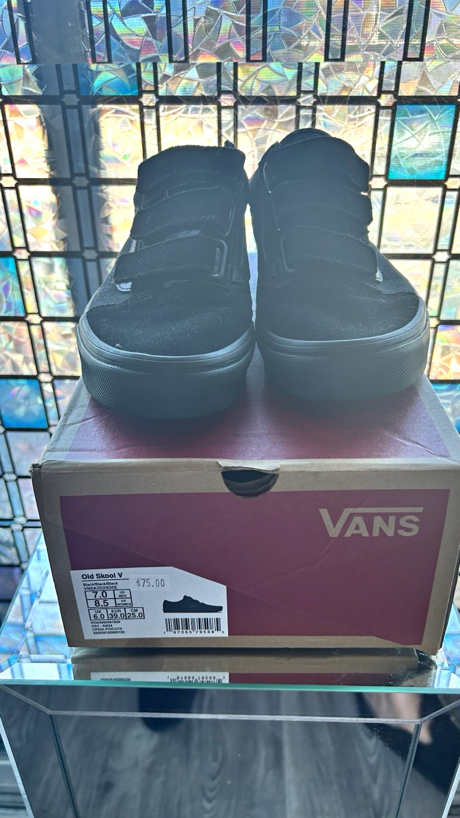 Vans Old Skool V Men’s Black Suede Hook & Loop Sneakers US M7/W8.5
