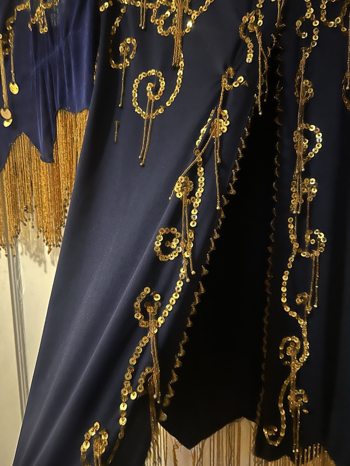 Navy & Gold Bellydance Inspired Showgirl Fringe 2-Pc Sequin Beaded Festival Set