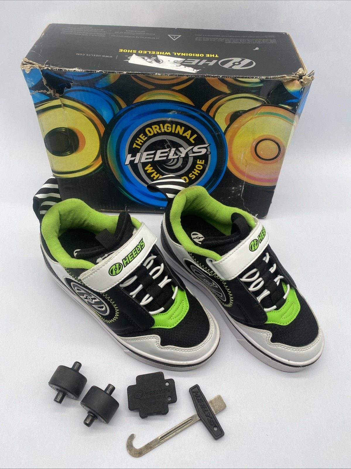 Heelys Kids’ Rocket x2 Shoes Black/White/Charcoal/Neon Green – HE100848K-BKWCNG,