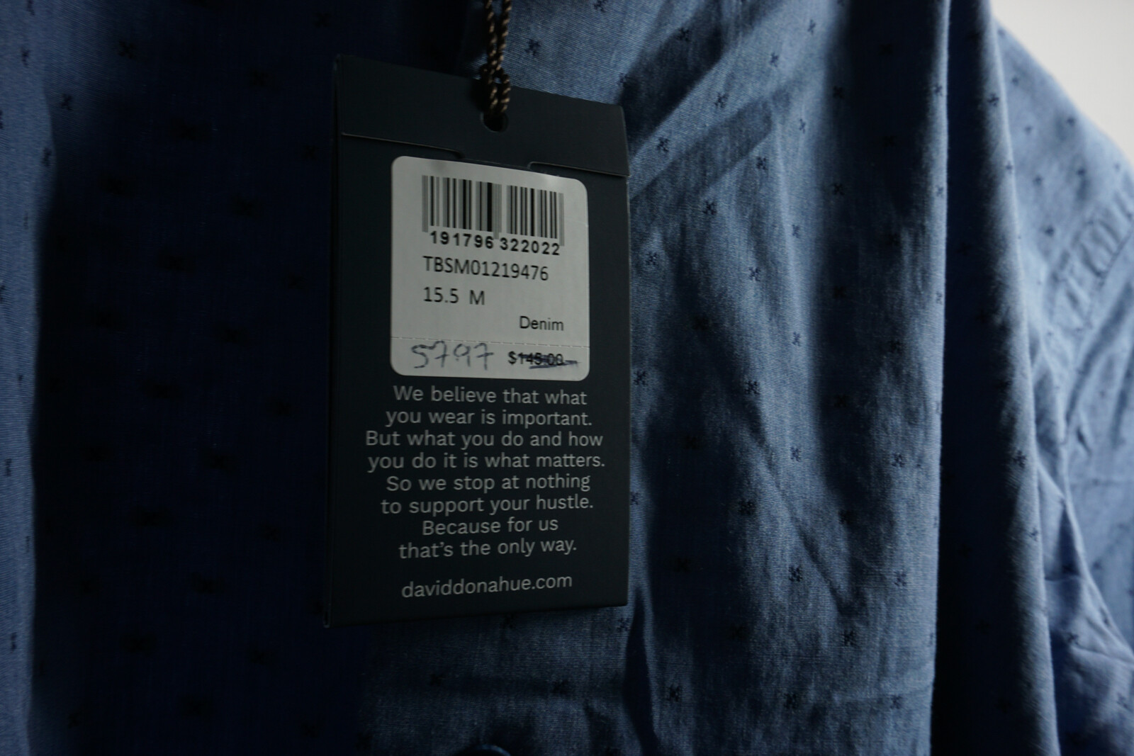 New David Donahue Heathered Dobby Fusion Shirt Men’s Medium Poplin Denim Blue