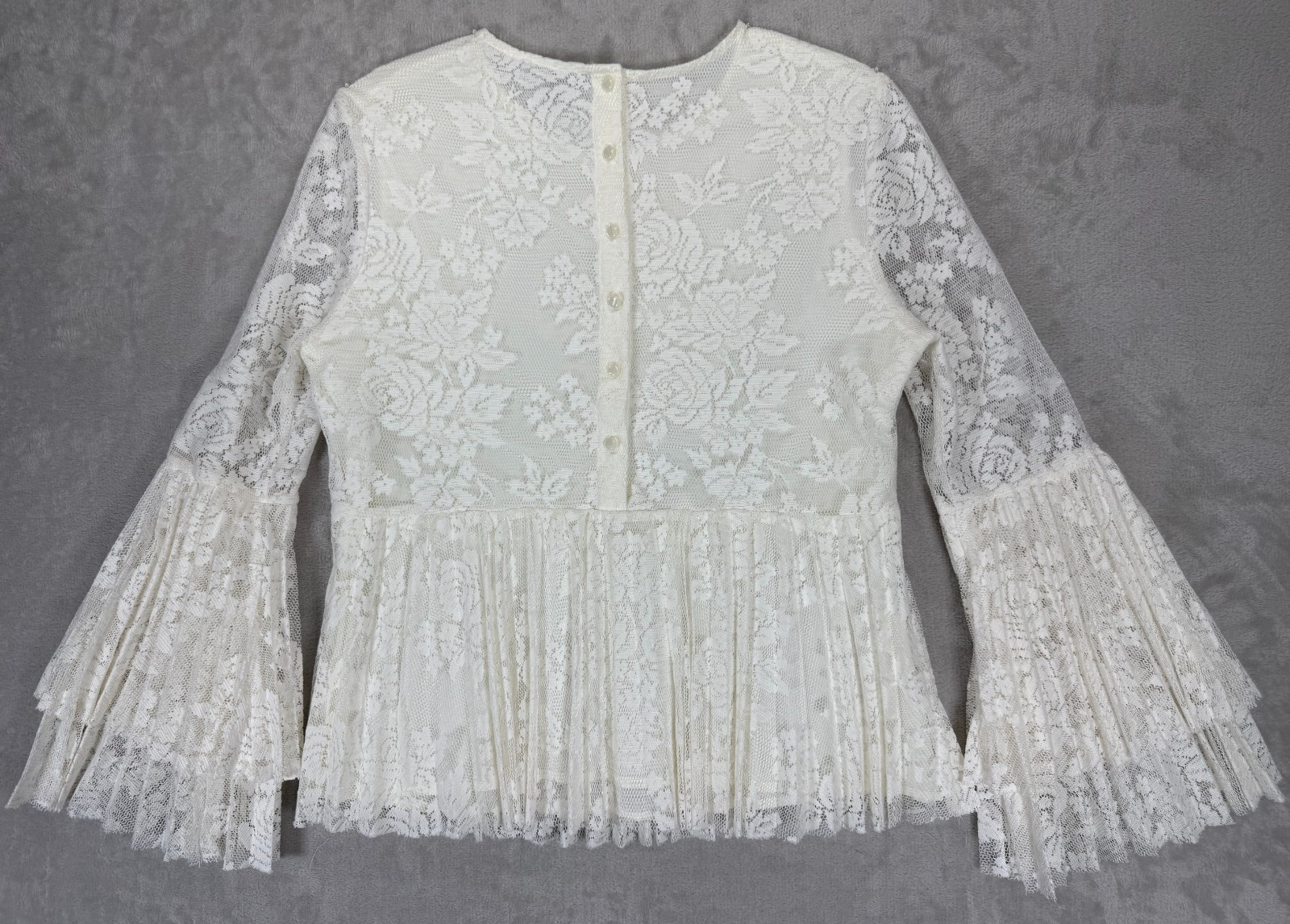 Dalia White Lace Bell Sleeve Peplum Top M Boho Cottagecore Festival Blouse