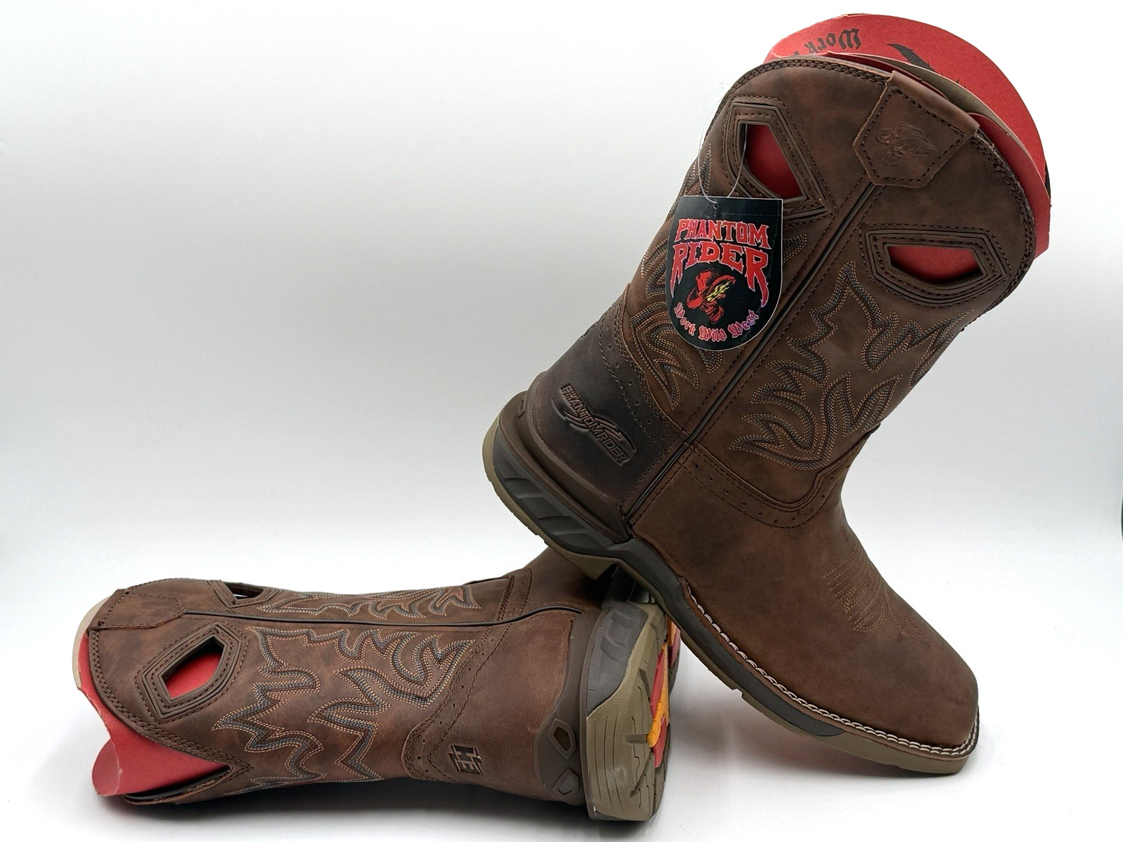 NEW PHANTOM RIDER SZ 9.5 D 11″ Roper Pull On Work Boots Square Toe in BROWN