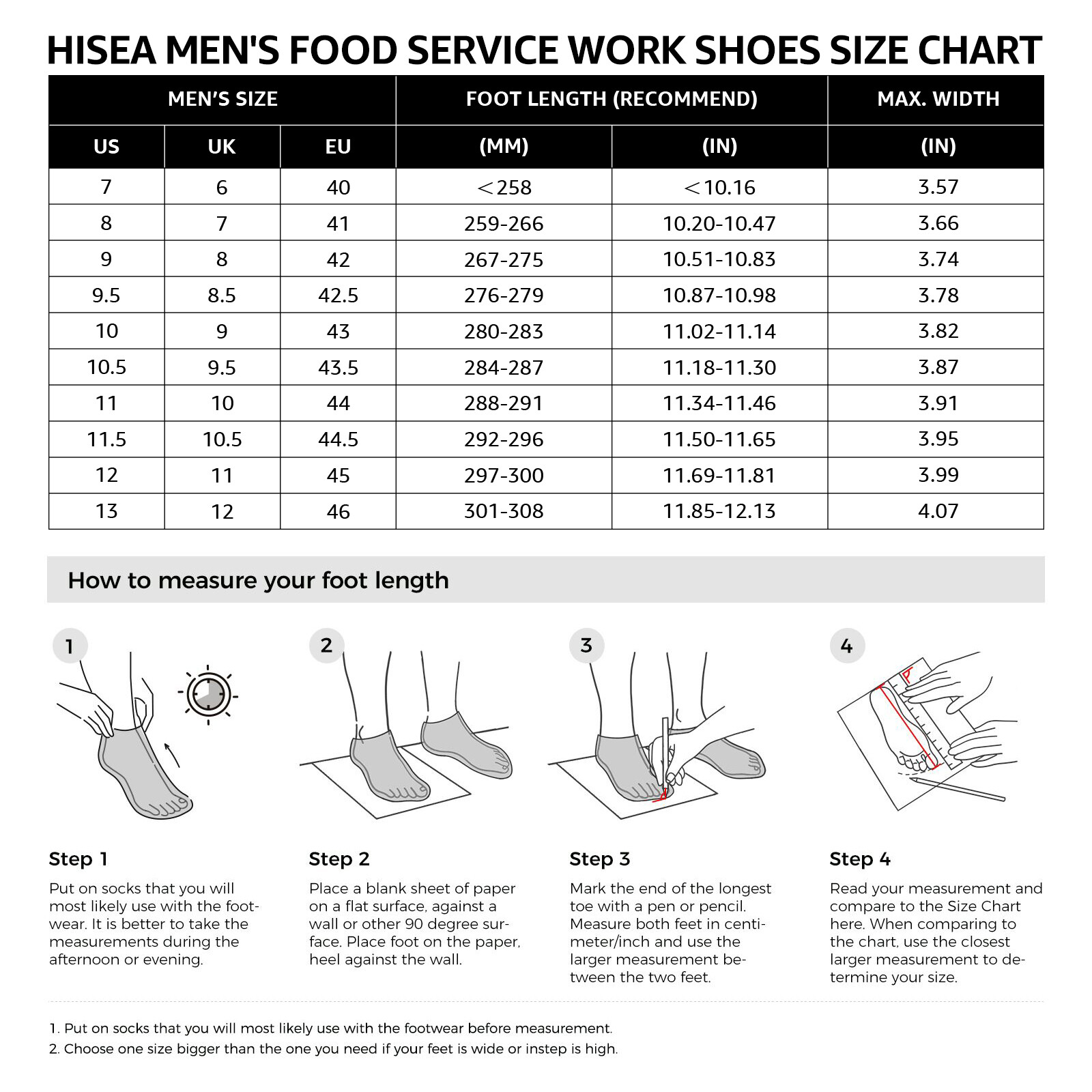 HISEA Men Slip-On Non-Slip Shoes Water & Oil Resistant Chef Restaurant Work Shoe