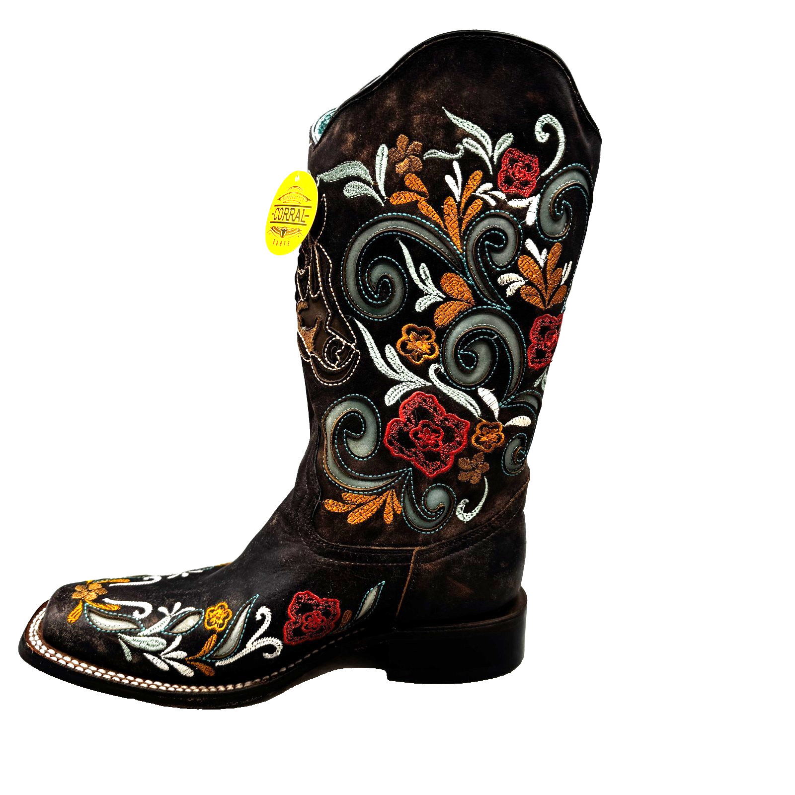 NEW Corral Women’s Floral Horse Inlay Tall Western Boot Square Toe 8 1/2 M -4267