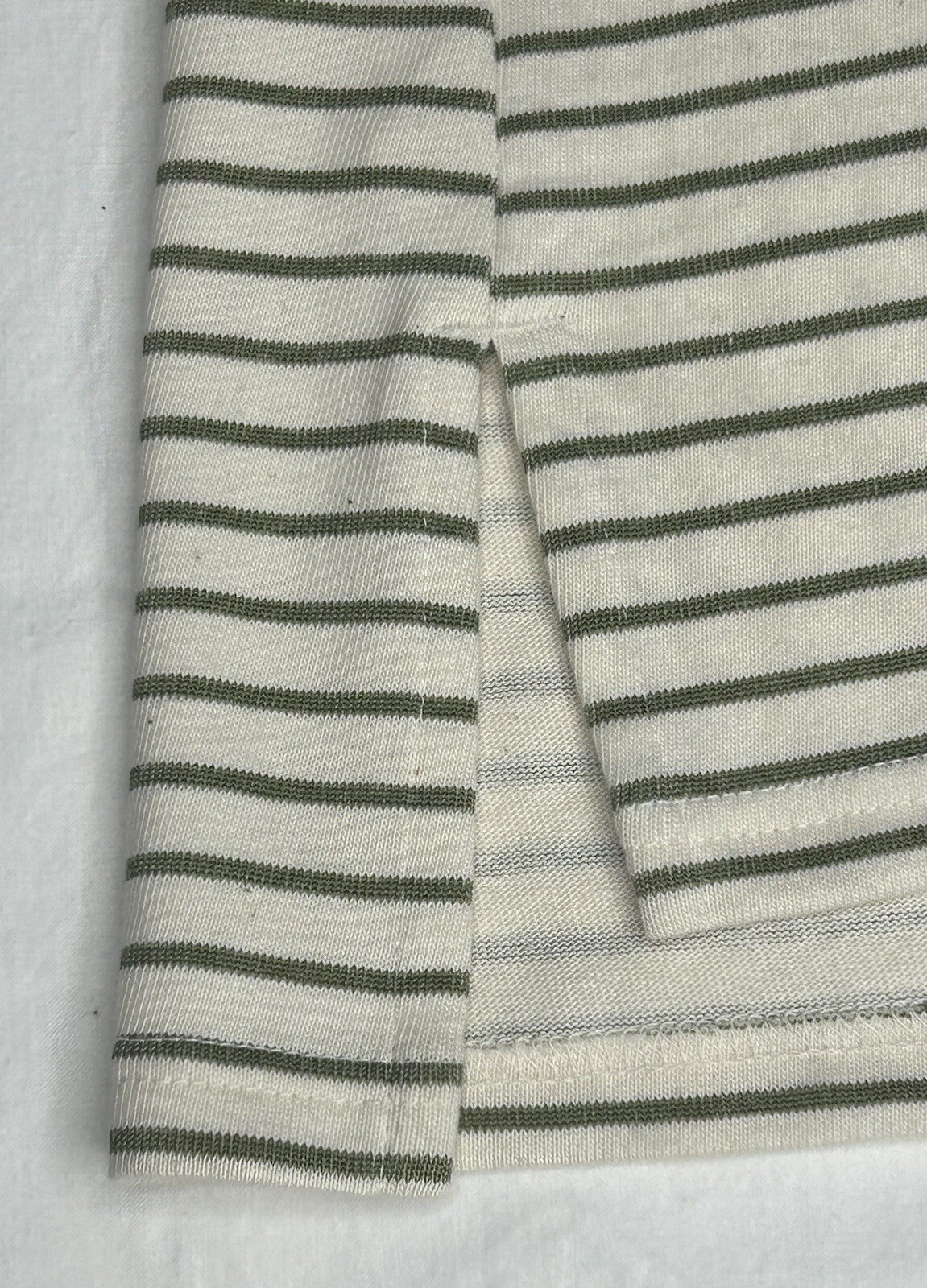 Buffalo Knit Striped Short Sleeve T-shirt Dress ~ Off White / Moss Green ~ Small