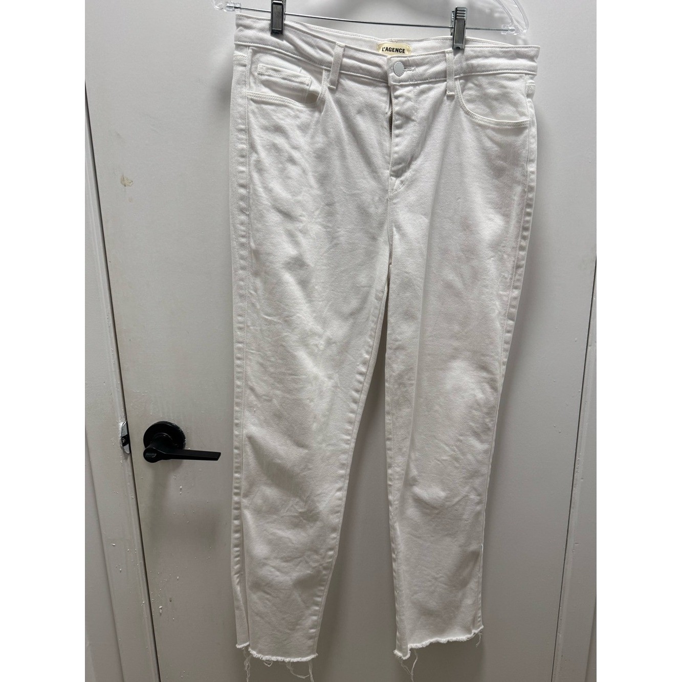 L’AGENCE White Blanc Draya 98% Cotton Slim Straight High Waisted Jeans 31