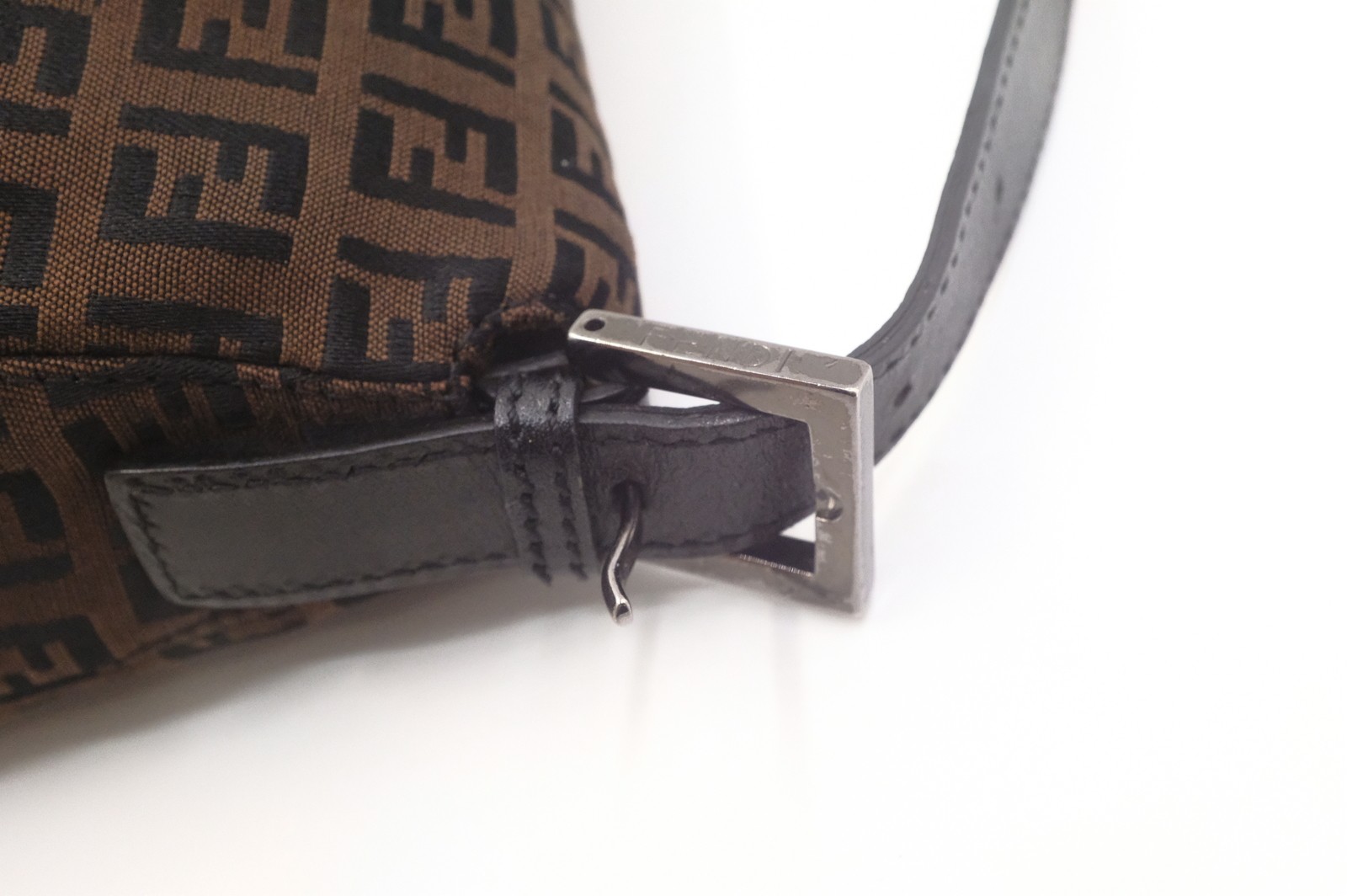 Authentic Fendi Zucchino Mamma Baguette Shoulder Bag 8BR001