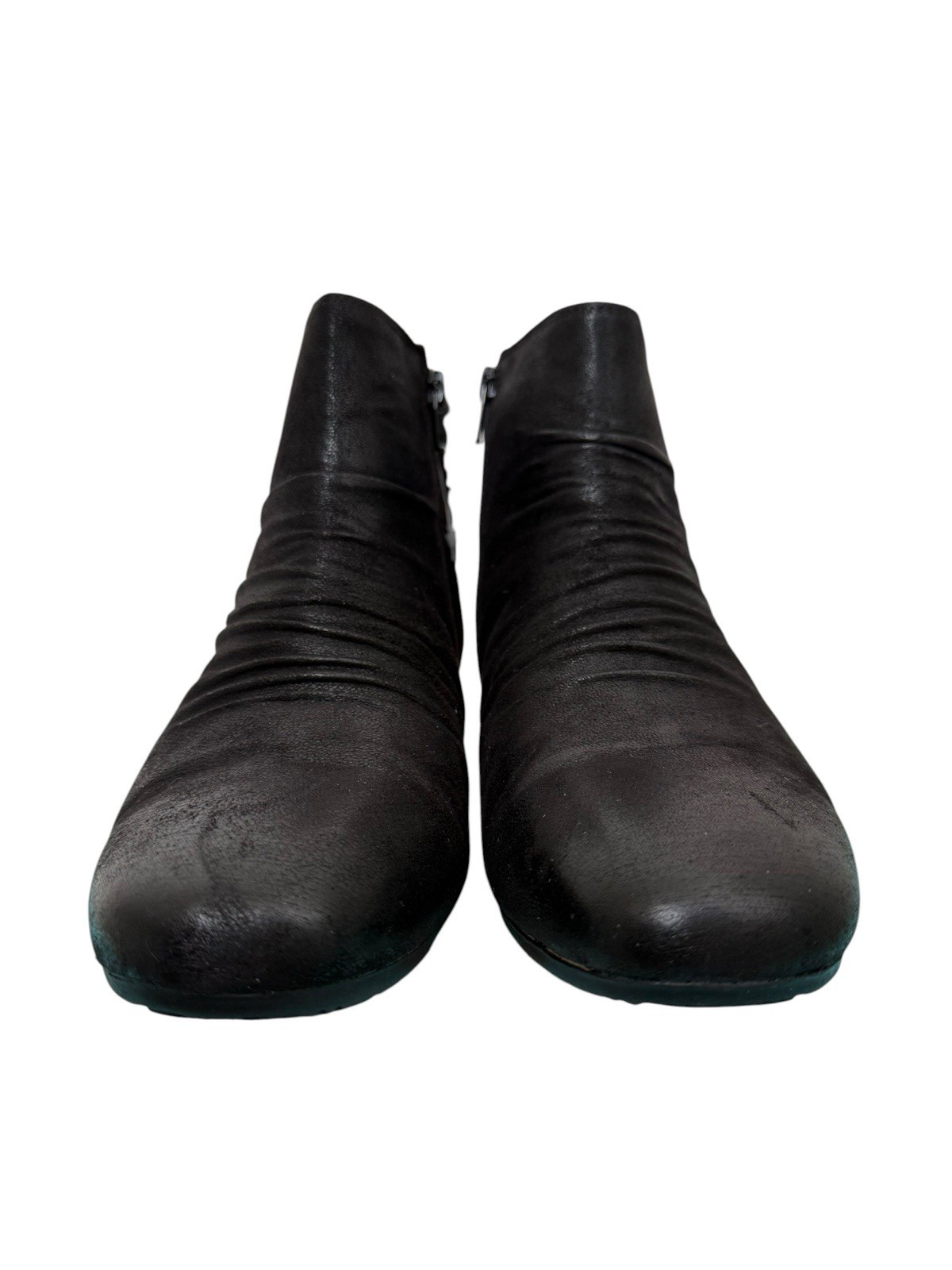 Baretraps Black Wedge Ankle Booties Womens Size 8M Peanut Side Zip Comfort NIB