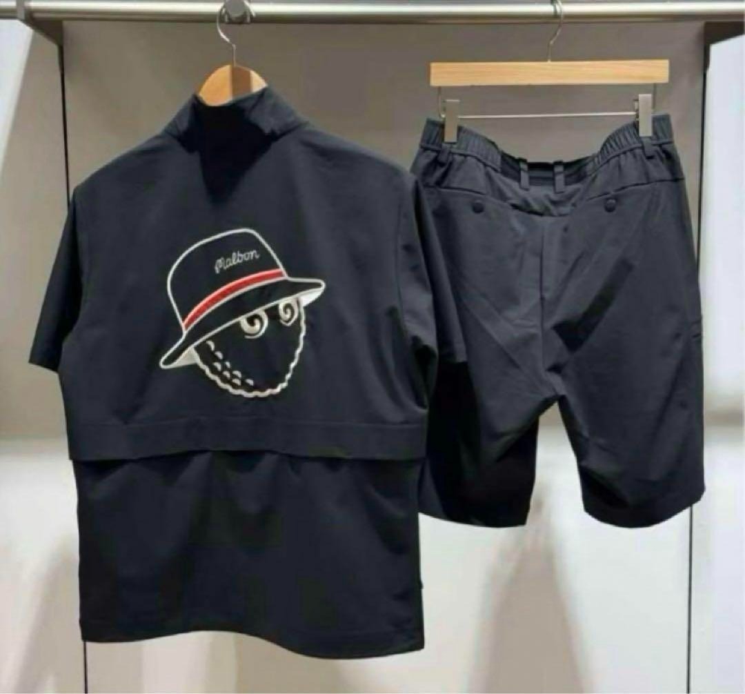 Men Malbon Rain Golf Jacket Black M〜XXL Full Zip Hooded Jacket and Shorts Set