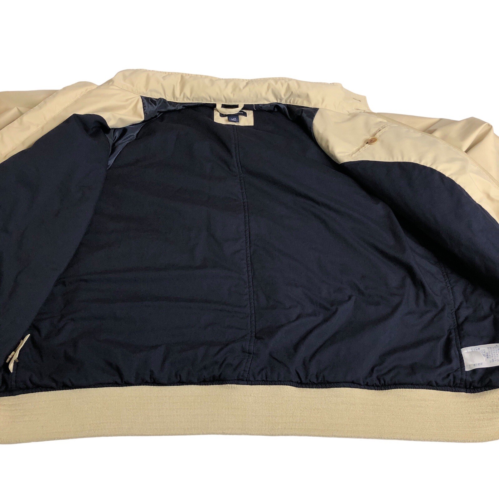 Lands End Bomber Jacket Mens LT Large Tall Tan Khaki Hideaway Hood Utility Chore