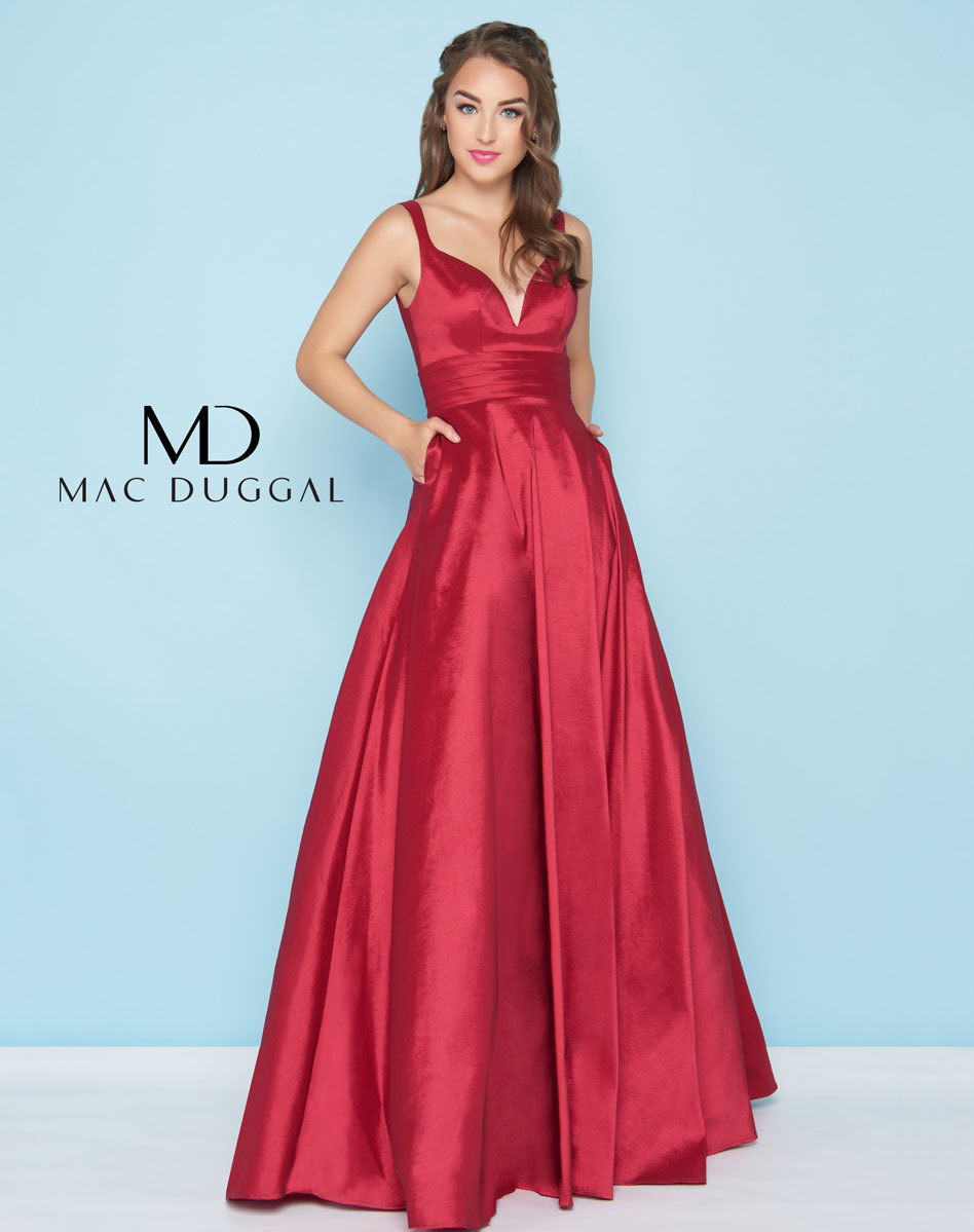 MAC DUGGAL 65514H Burgundy Plunge Neckline Sweetheart A-Line Maxi Ball-Gown 6 S