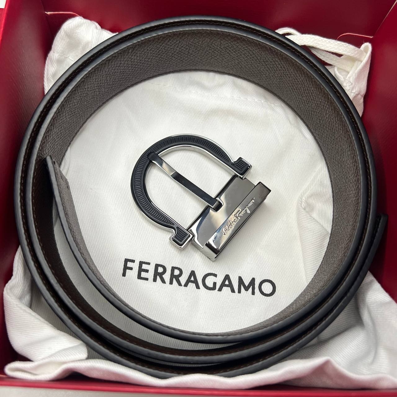 Authentic Men’s SALVATORE FERRAGAMO Leather Belt Black & Brown Reversible