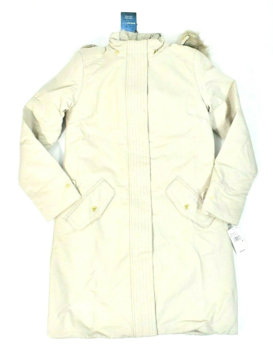 Barbour Women Bute Down Coat Jacket New Beige US 6 Waterproof Faux-Fur Hooded