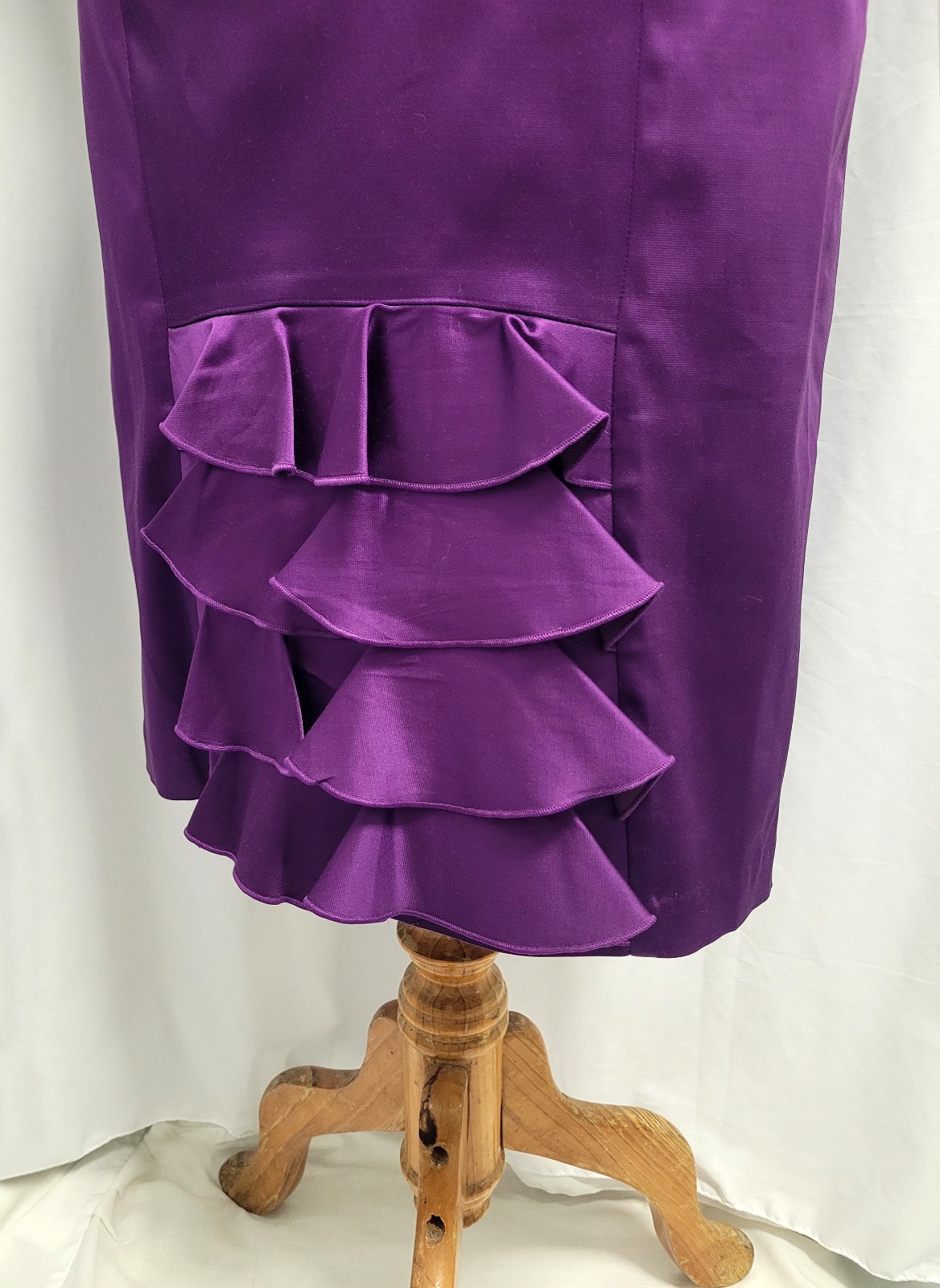 CUE Purple Satin Midi Pencil Bustle Dress Cup Sleeve Size 8