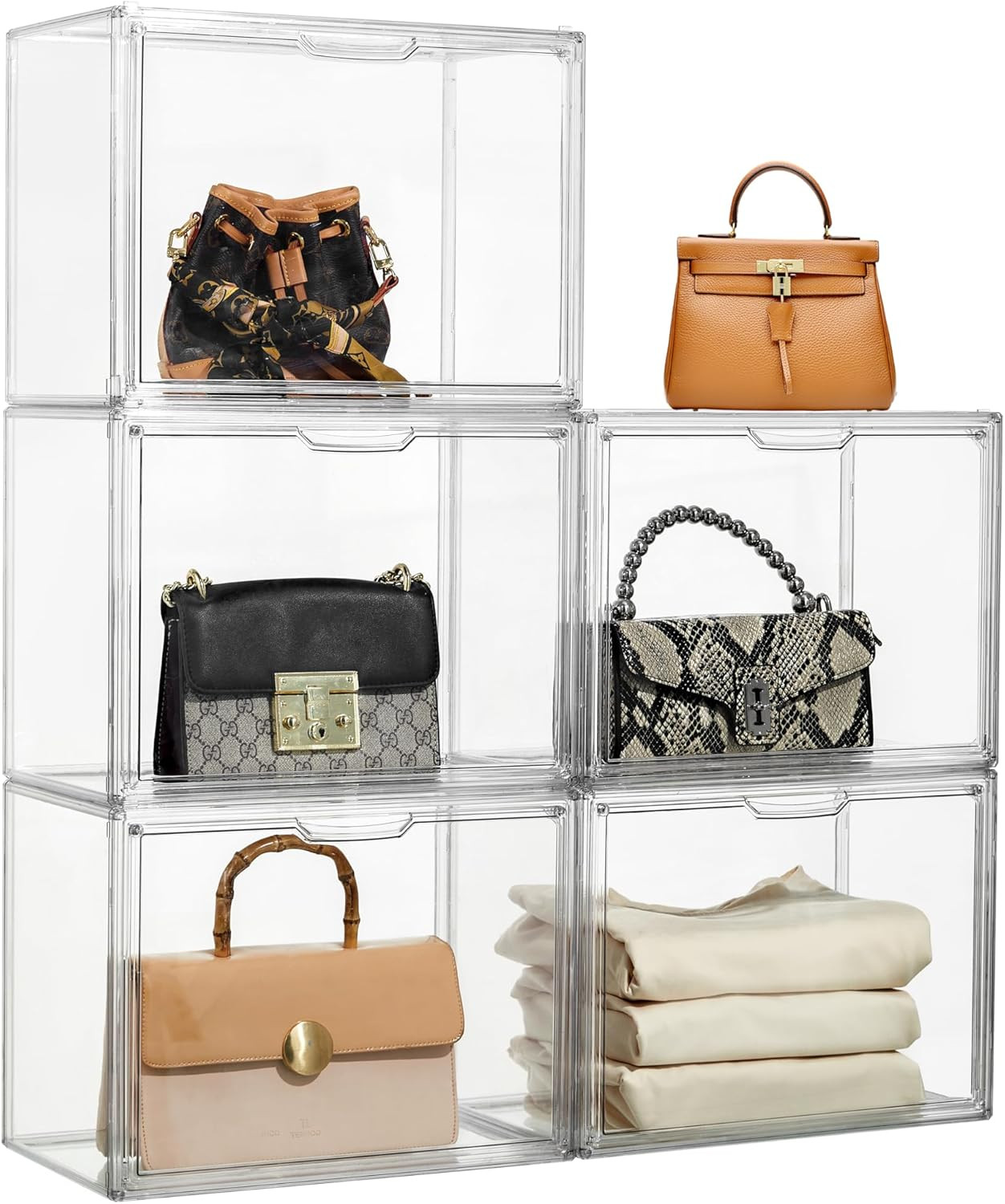 Stackable Clear Acrylic Purse Organizer – 5 Magnetic Storage Boxes