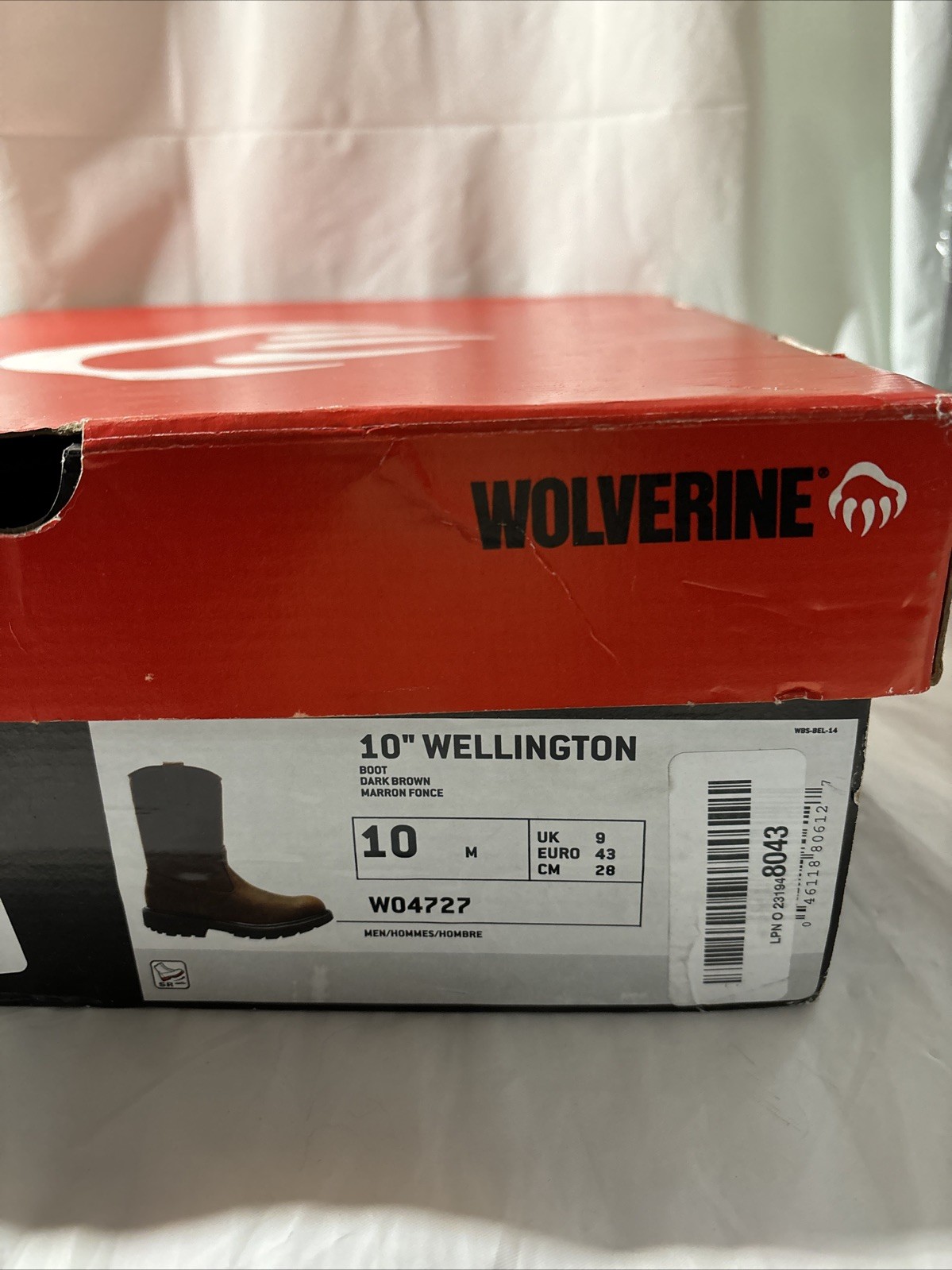Wolverine Men Wellington 10″ Leather Work Boots Dark Brown W04727 Size 10M