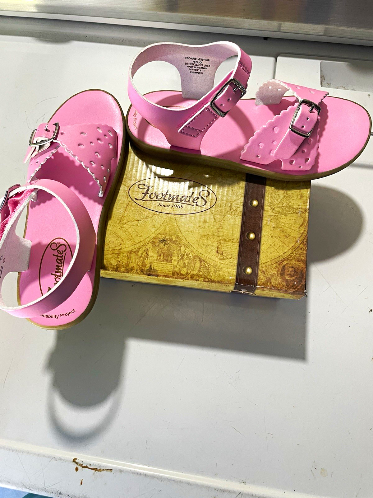 Footmates ECO-ARIEL Pink Leather Strappy Buckle Sandals Kids 12 M Waterproof