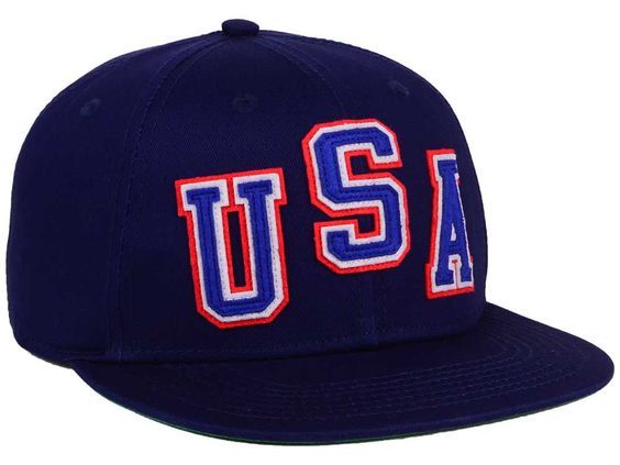 Official Brand Oversized USA Logo Blue Adjustable Snap Back Flat Bill Cap Hat