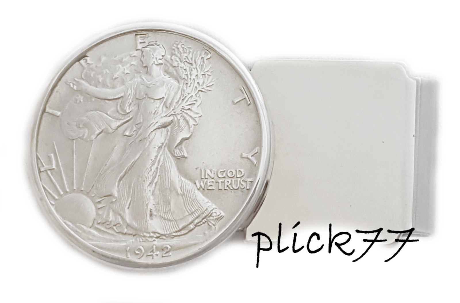 Half Dollar Walking Lady Liberty Hinged Back Money Clip