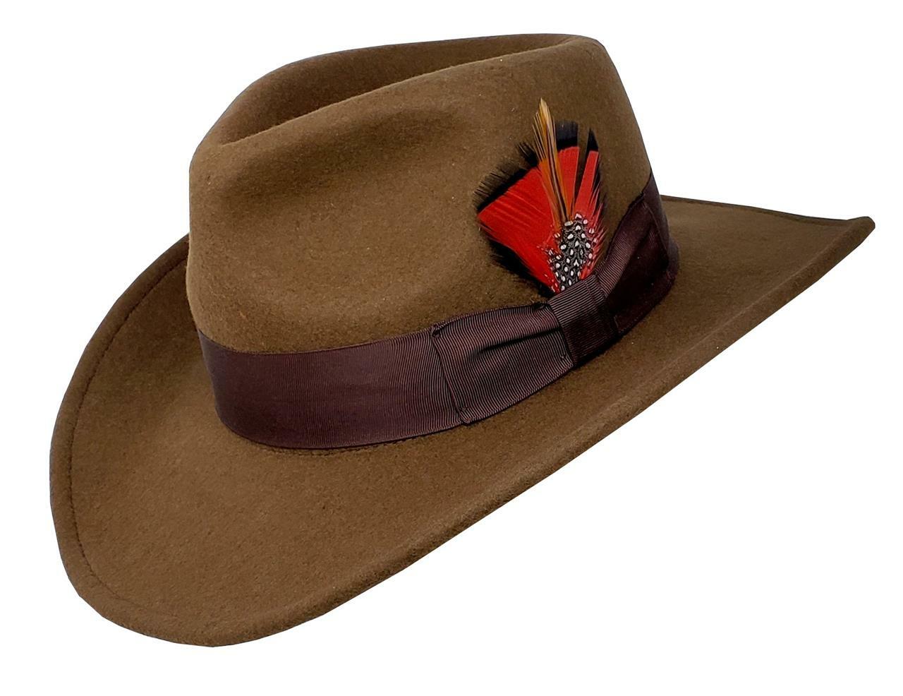 Different Touch Indiana Jones Outback Cowboy Crushable Wool Fedora Hats