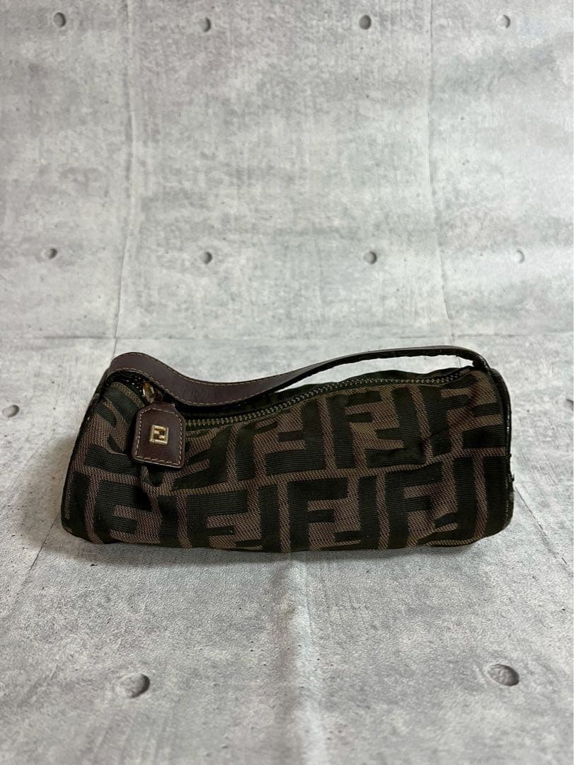 Fendi Zucca pattern FF hardware Leather Cylindrical shape Accessosry Pouch