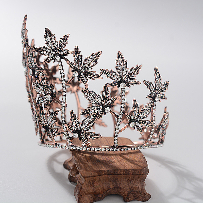 9cm Tall Clear Crystal Copper Wedding Queen Princess Prom Drama Round Crown