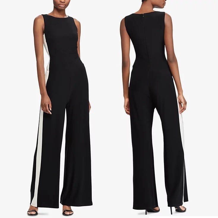 LAUREN Ralph Lauren Shah Sleeveless Graphic Two-Tone Matte Jersey Jumpsuit, 2