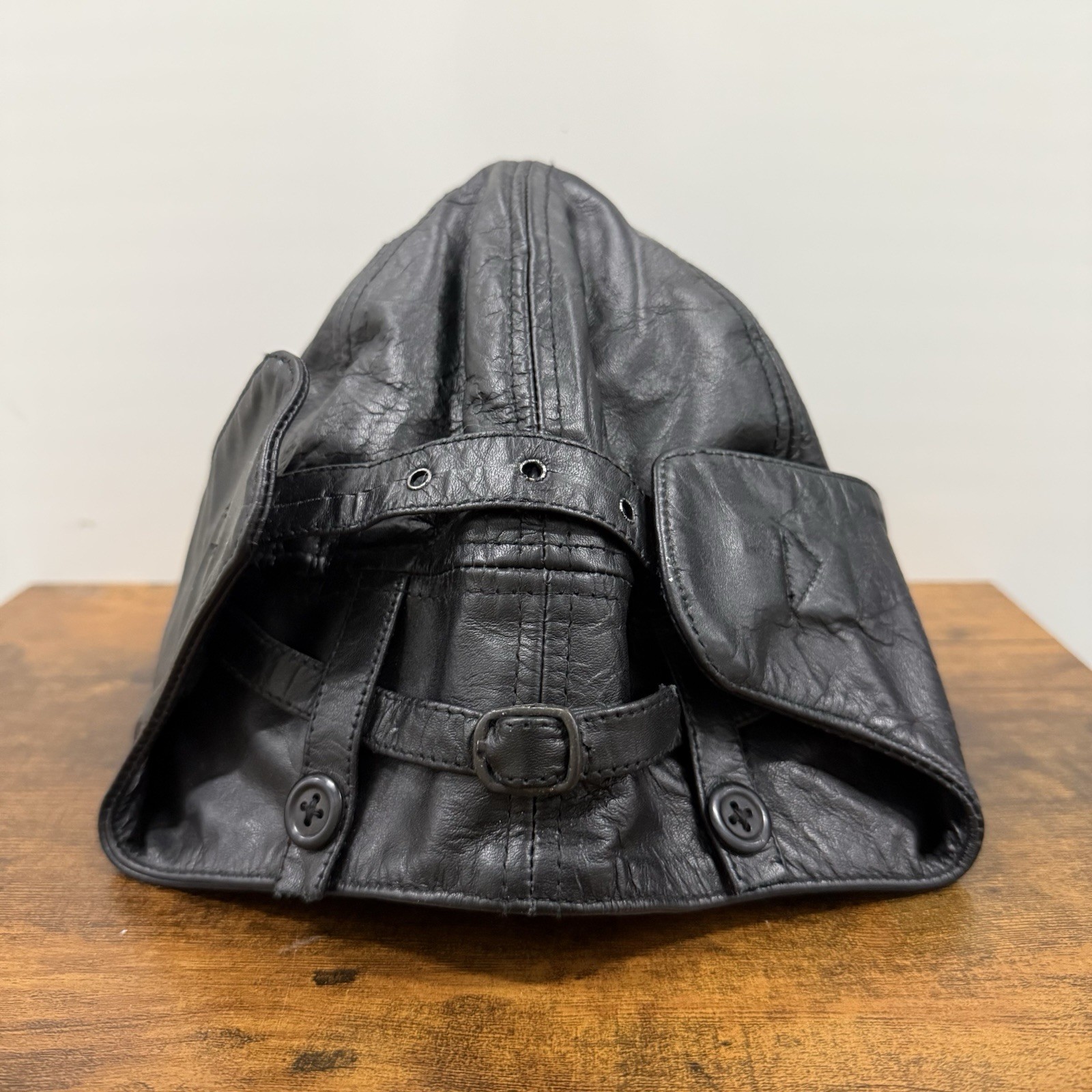 Mil-Tec Black Leather Flight Hood Aviation Pilot Helmet WW1 Repro Cap Hat Large