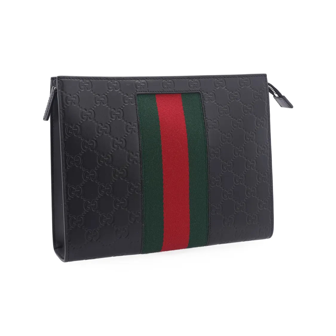Gucci Vintage Logo Embossed Striped Ribbon Leather Handbag Men’s 10.2×2.3×7.8 in