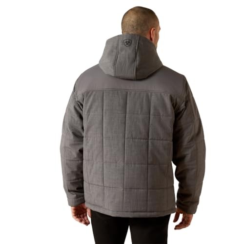 10062676 ARIAT MENS CRIUS HOODED INSULATED JACKET – SIZE: MEN L – GRAY HEATHER