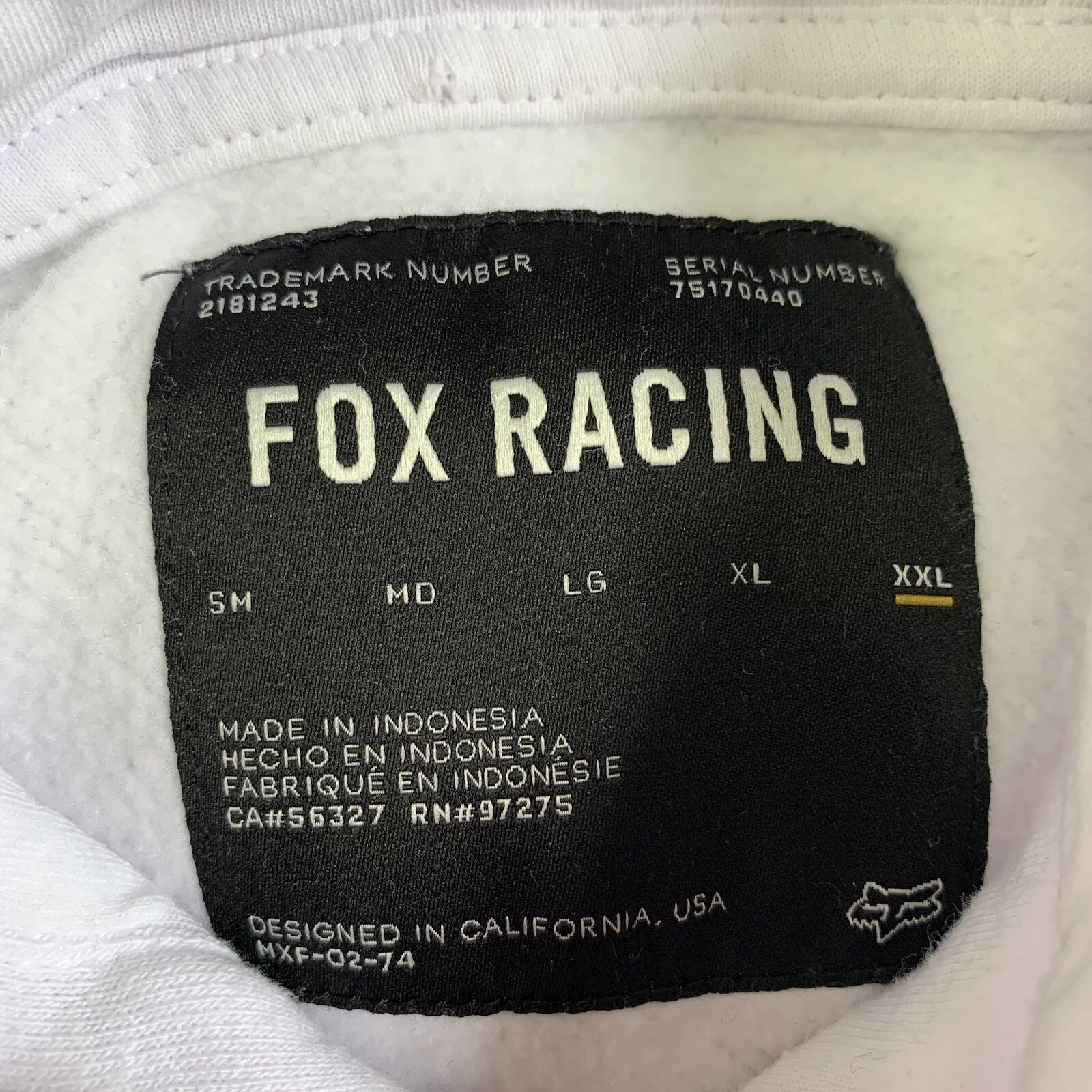 Fox Racing Development Foyl Pro Circuit Hoodie White XXL Sweatshirt Style 30572
