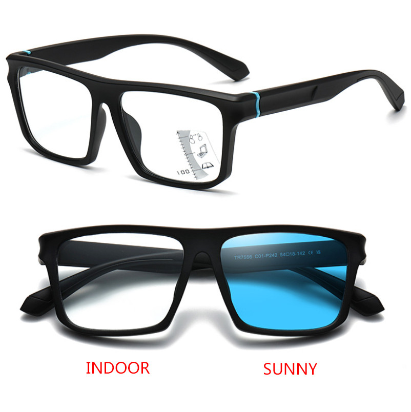 Men TR90 Progressive Multifocus Photochromic Reading Glasses Square Sunglasses