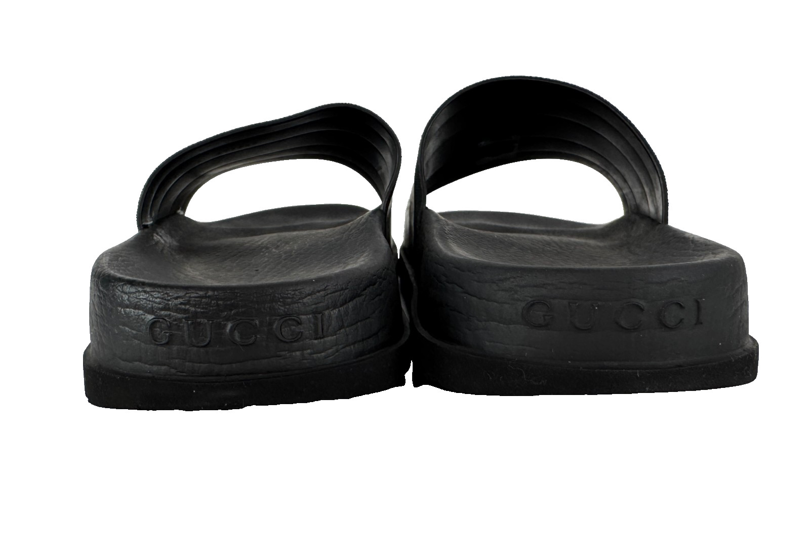 $510 Gucci Auth Men Black Web Rubber Pool Slides 9.5 US 9 UK 43 EU Sandals Shoes