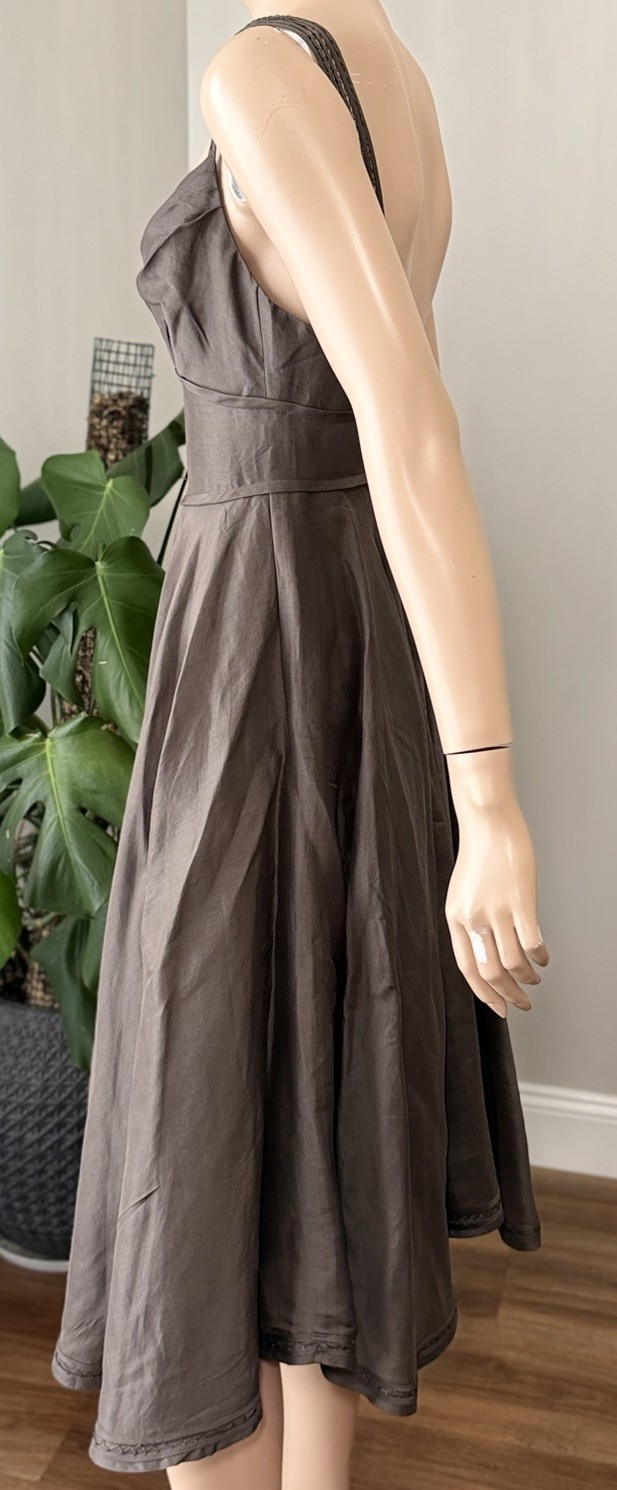Aurelio Costarella Silk Linen Midi Dress Brown Rockabilly 50s Style Sz 0